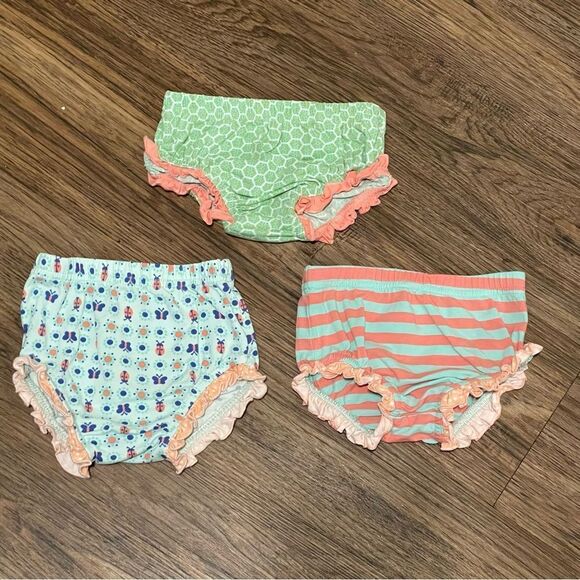 Matilda Jane 3 pairs of Diaper Cover Bloomers Coral Peach Blue Green 6-12 months - Picture 2 of 13